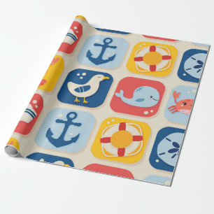 rasterpatroon met nautisch pictogram cadeaupapier
