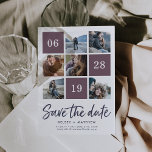Rasterverzameling | De foto bewaart de Datum Save The Date<br><div class="desc">kondig uw aanstaande nieuwkomers met deze kikkervis aan sparen de datumkaarten in een dramatisch kleurenpalet van duw pruimen wijn en diep middernacht blauw. De kaarten kenmerken zes van uw favoriete vierkante foto's en uw trouwdatum in een gerasterde lay-out, met "sparen de Datum"onder in een vers, casual handgeschreven de tellerstype van...</div>