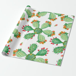Rasterwaterverf naadloze cactus ingestelde achterg cadeaupapier