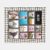 Rasterzwarte crème 12 foto modern minimaal abstrac fleece deken (Voorkant (Horizontaal))