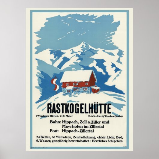 Rastkogel hütte Germany Vintage Poster 1938 (Voorkant)