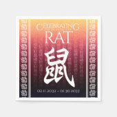 Rat 鼠 Red Gold Chinese Zodiac Lunar Symbol Servet (Voorkant)