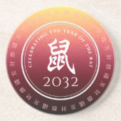 Rat 鼠 Red Gold Chinese Zodiac Lunar Symbol Zandsteen Onderzetter (Voorkant)