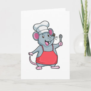 Rat als chef met kookschort en lepel kaart