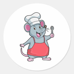 Rat als Chef met schort voor koken en speer Ronde Sticker