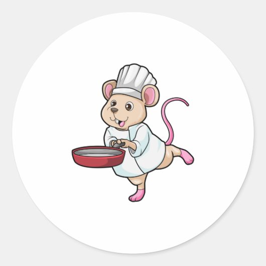 Rat als Cook met pan- en koelingspet Ronde Sticker (Voorkant)
