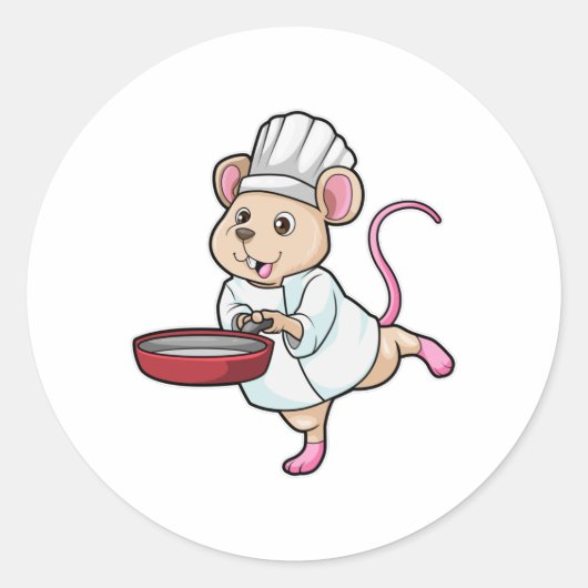 Rat als Cook met pan- en koelingspet Ronde Sticker (Voorkant)