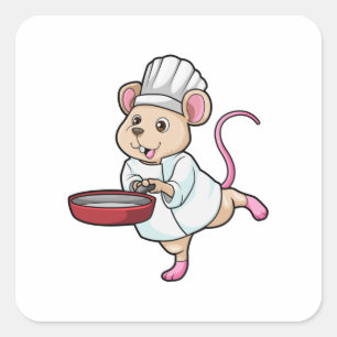 Rat als Cook met pan- en koelingspet Vierkante Sticker