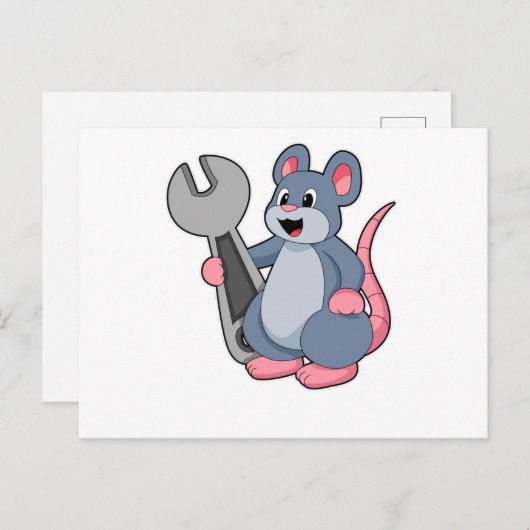 Rat als monteur met sleutel briefkaart (Voorkant / Achterkant)