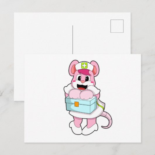 Rat als verpleegster met doos briefkaart (Voorkant / Achterkant)