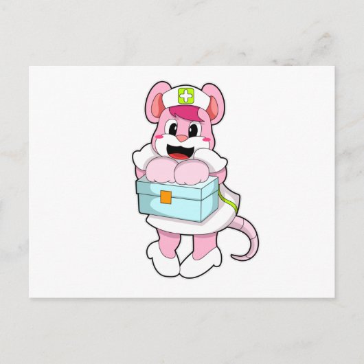 Rat als verpleegster met doos briefkaart (Voorkant)