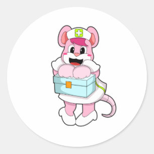 Rat als verpleegster met doos ronde sticker