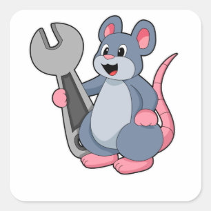 Rat as Mechanic with Wrench Vierkante Sticker