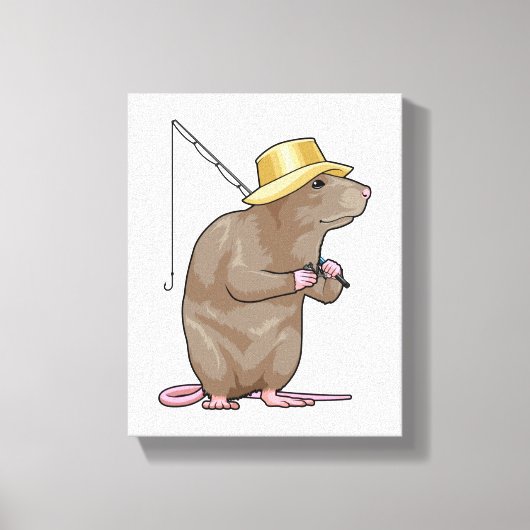Rat at Fishing with Fishing rod Canvas Afdruk (Voorkant)