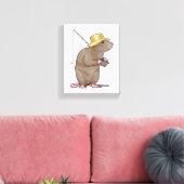 Rat at Fishing with Fishing rod Canvas Afdruk (Insitu (Woonkamer))