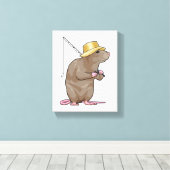Rat at Fishing with Fishing rod Canvas Afdruk (Insitu (Houten vloer))