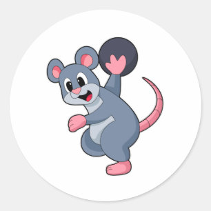 Rat bij Bowling met Bowling-bal Ronde Sticker