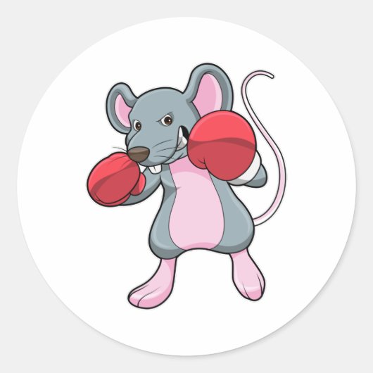 Rat bij Boxing met gebarsten handschoenen Ronde Sticker (Voorkant)