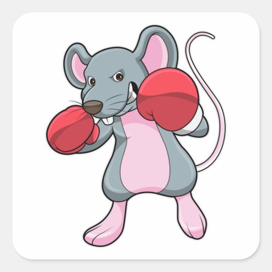 Rat bij Boxing met gebarsten handschoenen Vierkante Sticker (Voorkant)