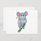Rat bij hockey met hockeystok briefkaart (Voorkant / Achterkant)