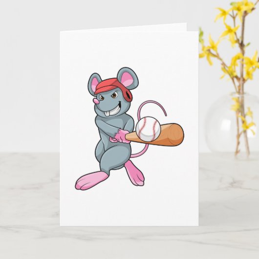 Rat bij honkbal met honkbalknuppel en helm kaart (Gele Bloem)