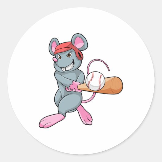 Rat bij honkbal met honkbalknuppel en helm ronde sticker (Voorkant)