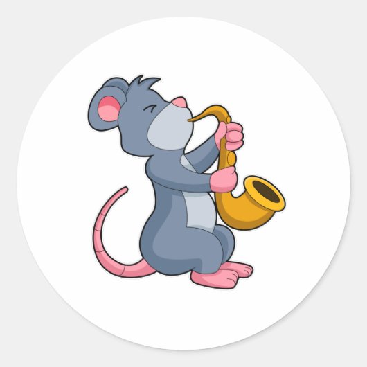 Rat bij Muziek met Saxophone Ronde Sticker (Voorkant)