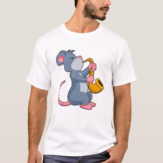 Rat bij Muziek met Saxophone T-shirt (Voorkant)