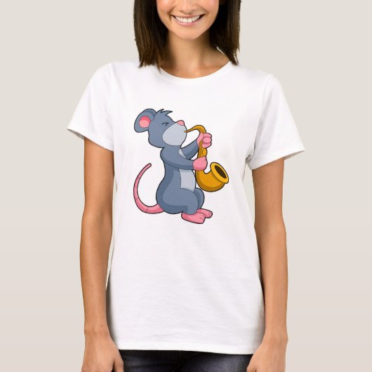 Rat bij Muziek met Saxophone T-shirt (Voorkant)
