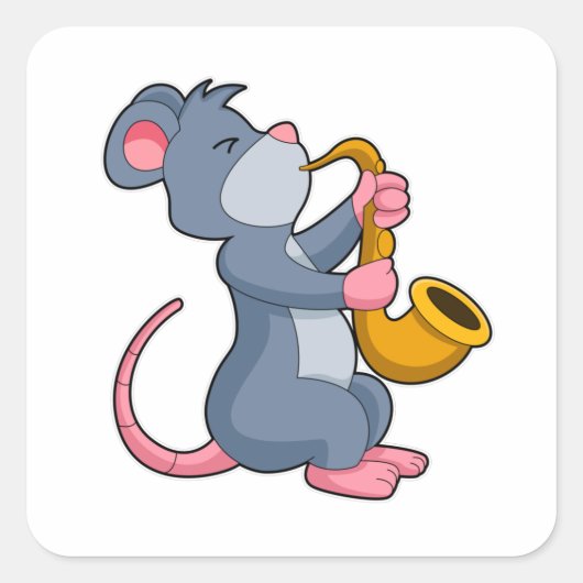 Rat bij Muziek met Saxophone Vierkante Sticker (Voorkant)