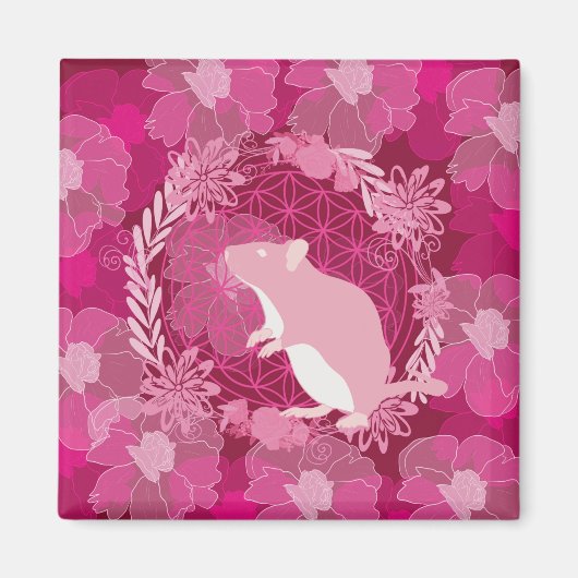 rat,bloem des levens, roos, mandala,zen,chakra,pat magneet (Voorkant)