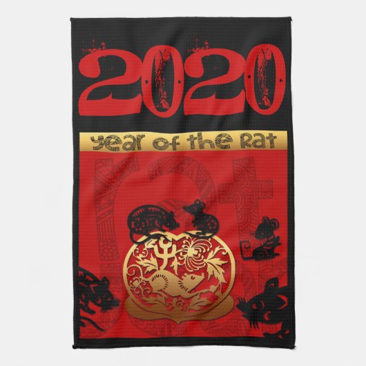 Rat Chinese custom New Year Zodiac Birthday KT Theedoek (Verticaal)