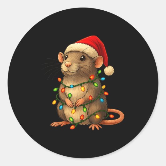 Rat Christmas Pajama Funny Xmas Lights Animals Lov Ronde Sticker (Voorkant)