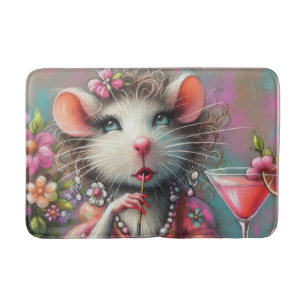 rat dame met een martini overweegt badmat