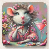  rat dame met een martini overweegt bier onderzetter (Voorkant)