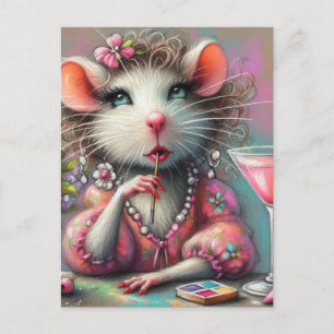 rat dame met een martini overweegt briefkaart