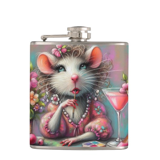  rat dame met een martini overweegt heupfles (Voorkant)