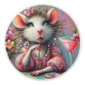 rat dame met een martini overweegt keramische knop (Voorkant)