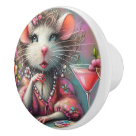  rat dame met een martini overweegt keramische knop