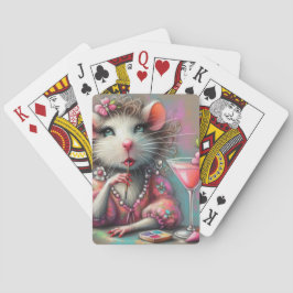  rat dame met een martini overweegt pokerkaarten