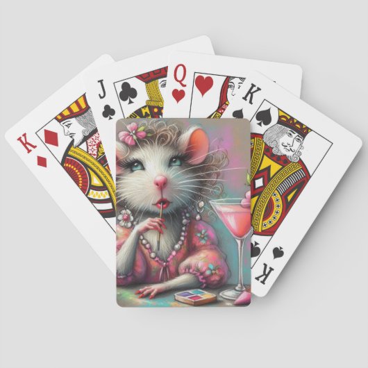  rat dame met een martini overweegt pokerkaarten (Achterkant)