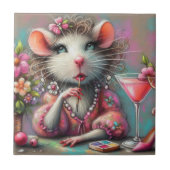  rat dame met een martini overweegt tegeltje (Voorkant)