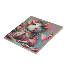  rat dame met een martini overweegt tegeltje