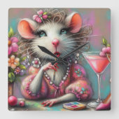  rat dame met een martini overweegt vierkante klok (Voorkant)