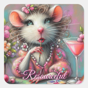 rat dame met een martini overweegt vierkante sticker