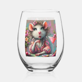  rat dame met een martini overweegt wijnglas zonder voet