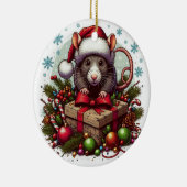 Rat dragen kerstmuts kerstcadeautjes Art Keramisch Ornament (Rechts)