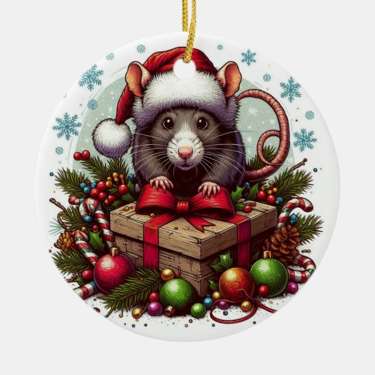 Rat dragen kerstmuts kerstcadeautjes Art Keramisch Ornament (Voorkant)