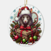 Rat dragen kerstmuts kerstcadeautjes Art Keramisch Ornament (Links)