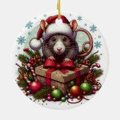 Rat dragen kerstmuts kerstcadeautjes Art Keramisch Ornament (Achterkant)